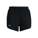 Short deportivo Under Armour Fly By Elite 3, color blanco, con cintura elástica, logo reflectivo y paneles laterales de malla.