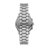 Reloj de 42 mm con esfera negra texturizada y movimiento de cronógrafo, pulsera de acero inoxidable.