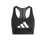Top deportivo negro de soporte medio con espalda racerback y logo Adidas grande en el frente. Confeccionado con tecnología Aeroready.