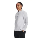 Campera deportiva negra con capucha, cierre frontal completo y logo Under Armour en el pecho.