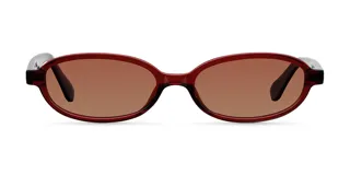 Lentes de sol con montura rectangular de bordes suaves color marrón y lentes marrones polarizadas.