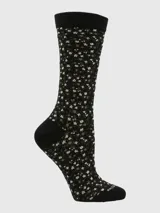 Calcetines color beige con estampado floral en tonos pastel, de largo medio y puño suave.