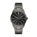 Reloj Fossil modelo Pearson con caja de acero color plomo de 42mm y malla metálica a juego. Esfera negra con indicadores de día, fecha y 24 horas. Resistente al agua hasta 5 ATM.