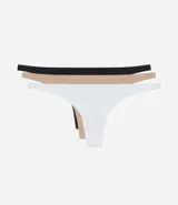 Set de tres bombachas colaless de microfibra en color negro, blanco y beige.