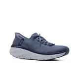 Championes deportivos Skechers Slip-ins Relaxed Fit: D'Lux Walker 2.0 - Thrill Movement, color azul con cordones fijos. Capellada de tejido de punto Stretch Fit, entresuela acolchada y plantilla Skechers Air-Cooled Memory Foam.
