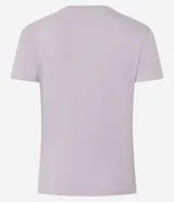 Remera celeste de media malla con cuello redondo y mangas cortas.