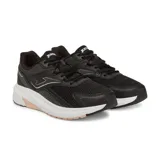 Championes deportivos Joma Vitaly Lady 2501, color negro con detalles en blanco y rosa. Corte elaborado en mesh con perforaciones VTS para ventilación, material sintético para ajuste y firmeza. Mediasuela con drop 10 mm construida en phylon para confort, flexibilidad y amortiguación. Suela de caucho resistente al desgaste por abrasión.