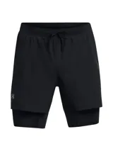Short de running Under Armour Launch 5 2N1, color negro con logo blanco.