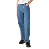 Pantalón de jean celeste, de corte recto y tiro alto.