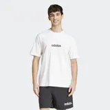 Remera blanca de algodón con cuello redondo y logo Adidas lineal en color negro en el pecho.