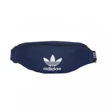 Riñonera azul con logo clásico de adidas y diseño de tres franjas en los costados.