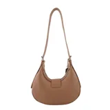 Bandolera color beige con correa regulable y desmontable, llavero desmontable y organizador interno.