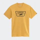 Remera amarilla de corte clásico con cuello redondo y logo Vans Full Patch estampado en el pecho.