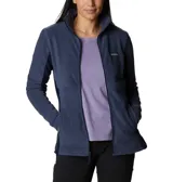 Campera polar color borgoña con cierre frontal completo, cuello alto y bolsillos laterales con cierre.