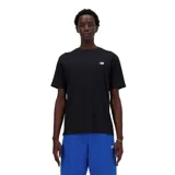 Remera negra de algodón con cuello redondo y logo de New Balance estampado en el pecho.