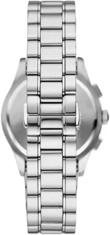 Reloj Emporio Armani modelo AR11528 para hombre, con caja de acero inoxidable plateado de 42mm y esfera azul con acabado sunray. Cuenta con subesferas de cronógrafo, ventana de fecha a las 3 en punto, manecillas e índices luminosos y resistencia al agua de 5 ATM.