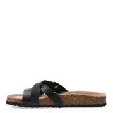 Sandalias negras con dos tiras ajustables con hebilla.