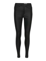 Pantalón skinny negro de tiro alto con textura encerada.
