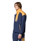 Campera cortaviento Columbia Riptide II Retro para hombre, color azul marino y amarillo mostaza. Diseño con media cremallera frontal, bolsillos laterales con cremallera, puños elásticos y dobladillo ajustable. Logo de Columbia bordado en el pecho y estampado en la manga.