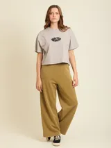 Pantalón de jogging marrón de corte ancho, con cintura elástica ajustable con cordón.