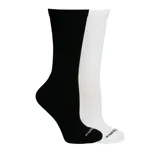 Pack de dos pares de medias deportivas para mujer, marca Hush Puppies. Incluye un par en color negro y otro en color blanco, confeccionados con una mezcla de algodón y fibras de bambú. Presentan un diseño de largo al tobillo con tejido acanalado en la caña y el nombre de la marca estampado en la zona de los dedos.