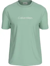 Remera de algodón orgánico color verde, con cuello redondo y logo de Calvin Klein en contraste.