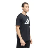 Remera deportiva Adidas Train Essentials negra con logo blanco estampado en el pecho.