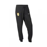 Pantalón de entrenamiento negro para mujer, de corte jogger con puños ajustados y cordón en la cintura. Presenta el escudo de la Asociación Uruguaya de Fútbol (AUF) con cuatro estrellas bordado en amarillo y blanco en la pierna izquierda, y el logo de Nike en blanco en la pierna derecha.