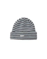Gorro de lana Obey Davis a rayas horizontales en tonos gris, negro y blanco.