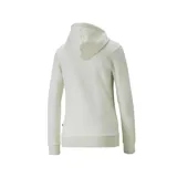 Canguro Puma Essentials+ de mujer, color blanco hueso, con capucha forrada, cordón ajustable, bolsillo tipo canguro y logo bordado en el pecho.