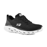 Championes deportivos Skechers Glide-Step Sport, color negro con detalles en blanco. Capellada de malla y material sintético, plantilla Air-Cooled Memory Foam y entresuela Glide-Step geométrica.