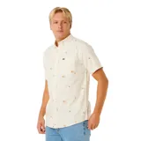 Camisa de manga corta con estampado de palmeras y calaveras, con bolsillo en el pecho.