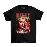 Remera negra de algodón con estampado de Miley Cyrus.