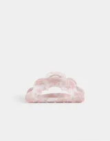 Broche para el pelo tipo pinza, de acrílico color blanco con estampado de rosas rosadas.