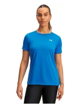 Remera deportiva Under Armour Tech™ SSC Solid negra de corte holgado y tejido ligero.