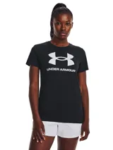 Remera negra de Under Armour con logo blanco estampado en el frente.