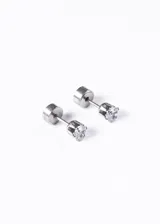 Par de caravanas plateadas con strass engarzado y tapón de acero quirúrgico.