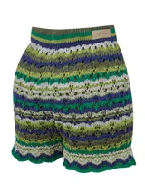 Short tejido a crochet con cintura elastizada, tiro alto y calce ajustado.