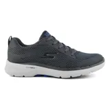 Championes Skechers GO WALK 6 Avalo, color gris oscuro, con capellada de malla y material sintético, cordones, plantilla Air-Cooled Goga Mat™, media suela con amortiguación ULTRA GO® y tecnología Hyper Pillar® para mayor sujeción.