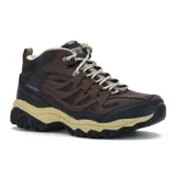Bota de trekking Skechers After Burn Memory Fit Geardo, color marrón con detalles en negro y beige. Capellada de cuero, material sintético y malla. Cuenta con plantilla Memory Foam y suela de goma.