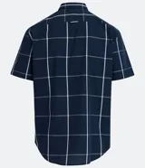 Camisa de manga corta con estampado de cuadros grid, corte comfort y cuello camisero.