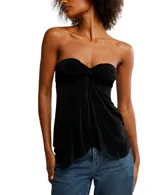 Top strapless negro con detalle de nudo en el centro.