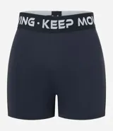 Short deportivo ajustado confeccionado en microfibra color azul marino. Presenta cintura elástica con estampado de la frase "Keep Moving".