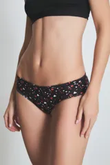 Culotte negro con estampado de corazones rojos y blancos, de microfibra.