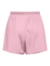 Short de tela color rosa claro con cintura elástica.