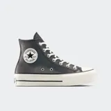 Championes Converse Chuck Taylor All Star Lift Platform, color gris con detalles metalizados, plataforma blanca y cordones blancos.
