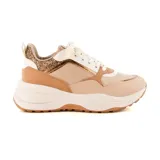 Zapatillas deportivas Via Marte Roma, color beige con detalles en dorado y blanco.