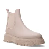 Bota de lluvia color beige, estilo Chelsea, con elástico lateral y suela track.