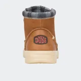 Botas Hey Dude modelo Bradley Classic, color marrón, con cordones y cuello de tela escocesa.