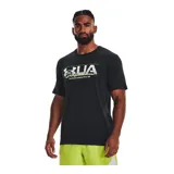 Remera negra de Under Armour con logo de la marca en blanco y amarillo.